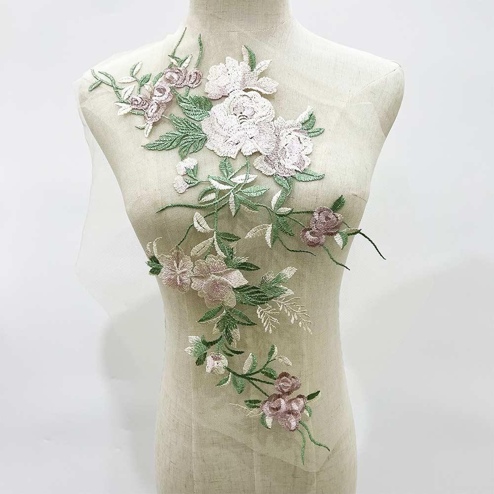 3D Flower Floral Embroidered Patches Mesh Bottom Wedding Dress Stickers  Clothing Decoration