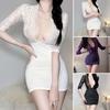 Women's Floral Lace Sheer Bodycon Mini Dress Deep V Neck Babydoll Nightdress See Through Erotic Sleepwear