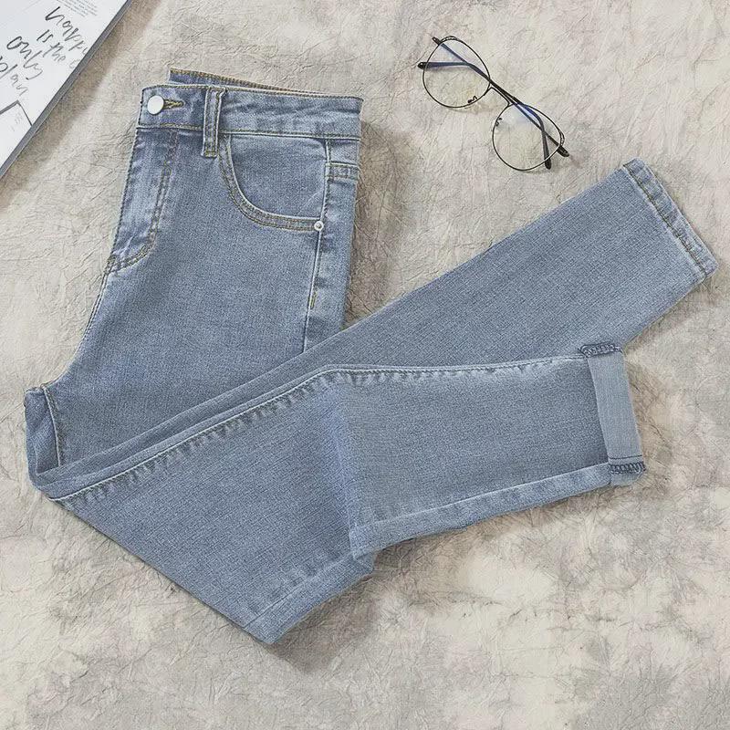 High Waist Elastic Skinny Jeans for Women - Small Size, Slim Fit, Plus Velvet, Thickened, All-Match Pencil Pants.