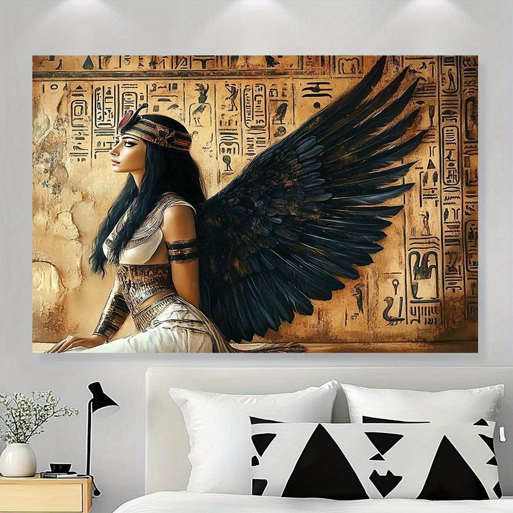 1 Egyptian angel retro style background - with hieroglyphic background and black wing design made of polyester