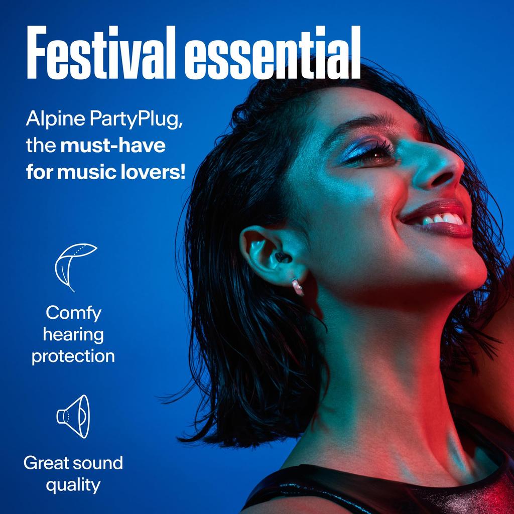 Alpine PartyPlug Concert Earplugs Improved Edition 19dB Noise Reduction Essential Festival Hearing Protection Reusable Earplugs for and Raves 3 Tip
