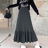Knit Skirt Women Autumn Winter High Waist Thickened A-Line Flounce Hem Flared Wool Skirt