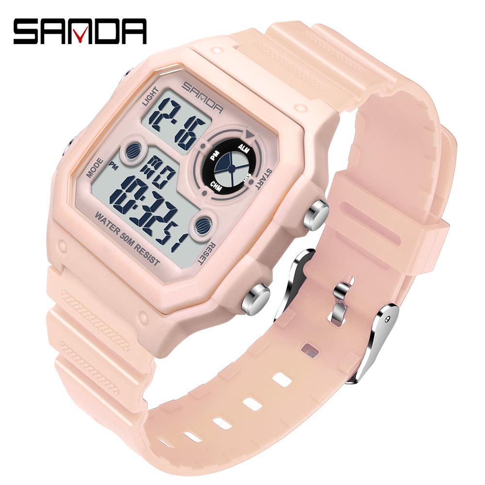 Новые модные электронные часы SANDA Square Trend, водонепроницаемые светящиеся спортивные мужские часы, цифровые студенческие часы