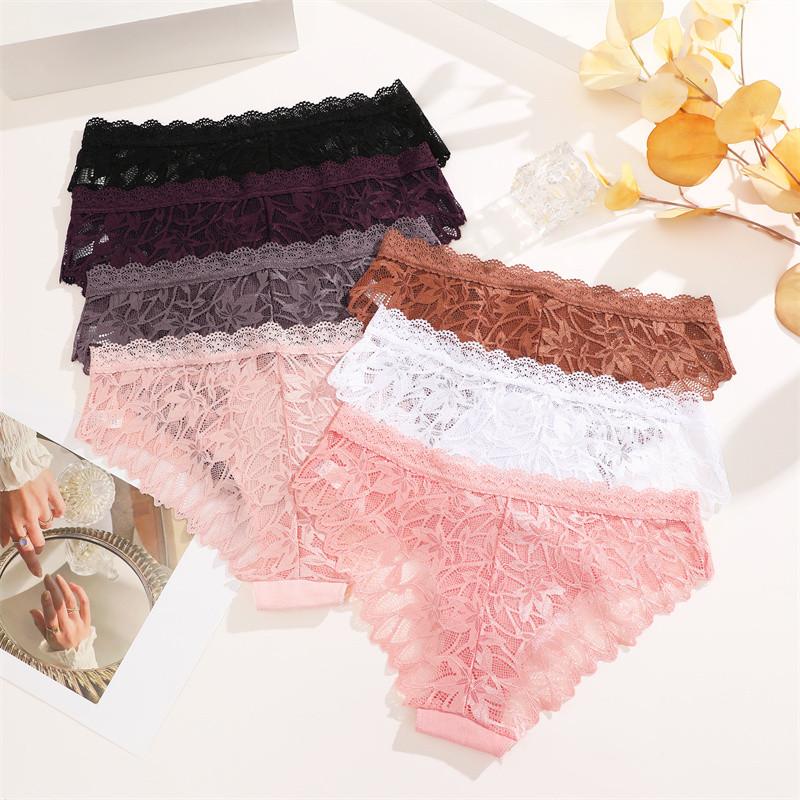 FINETOO Women Floral Lace Panties Hollow Out Underwear Perspective Soft Underpants Breathable Briefs