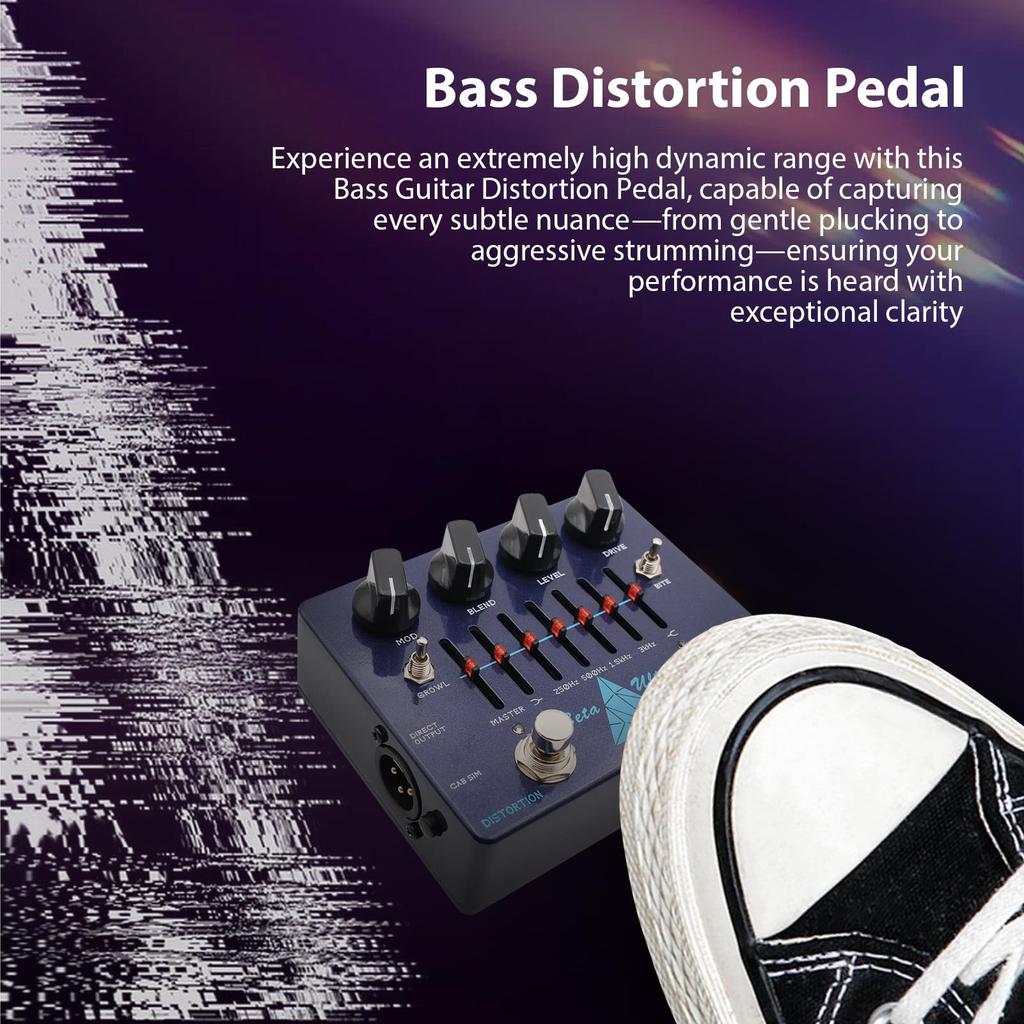 summina Beta Ultra Distortion Pedal with Alpha Omega Dual Mode DI Headphone Amp and Bass Effects Aluminum Professional Grade Box, 6-Band EQ, Output,
