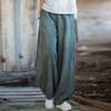 Женские винтажные весенние шаровары с эластичной резинкой на талии, свободные однотонные брюки Ramie, хлопковые женские длинные брюки