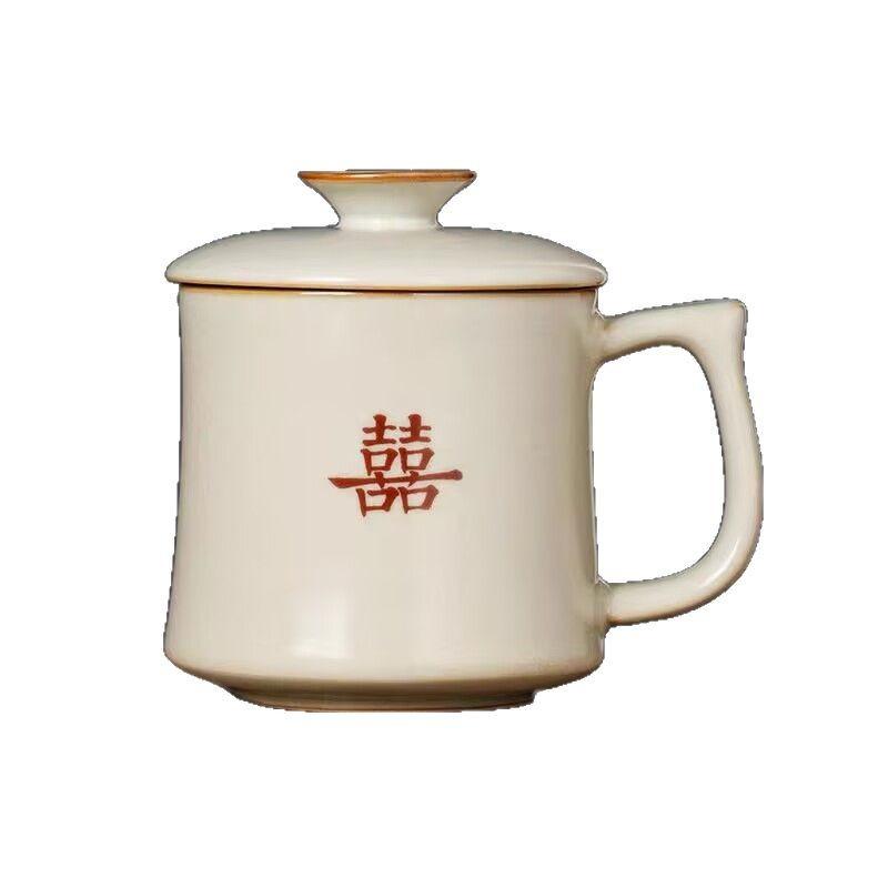 Ru Kiln Shuangxi Tea Cup Ceramic Chinese High-End Personal Office Water Cup With Lid