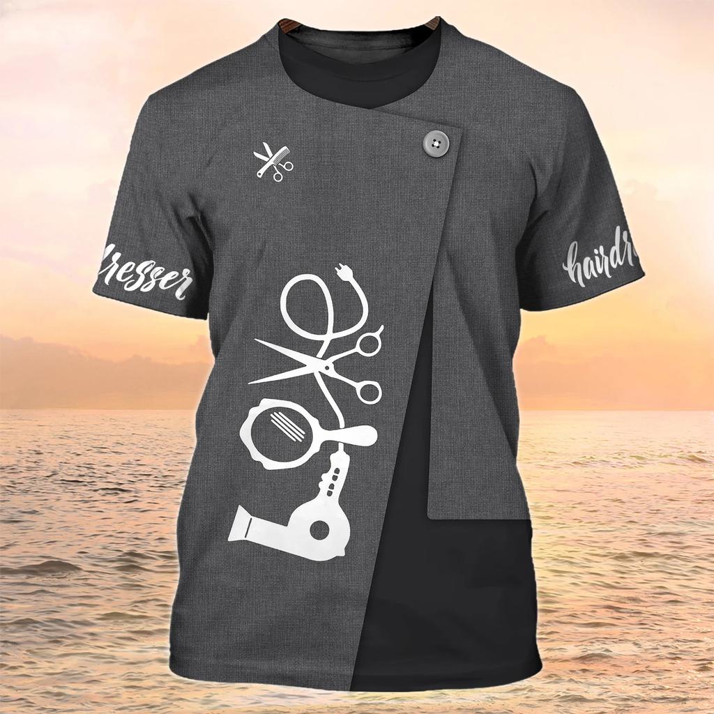 Женская футболка для парикмахерской, униформа для парикмахера, одежда в стиле Харадзюку, летние топы с круглым вырезом и короткими рукавами, женские дизайнерские футболки