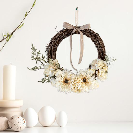 Искусственный цветочный венок из ротанга для входной двери, гирлянда из цветочных веток ручной работы для свадеб, дней рождения, вечеринок, настенных украшений