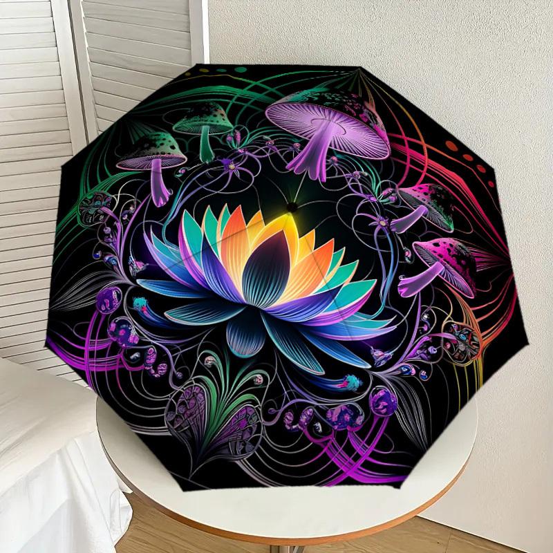 1pc Mushroom Mandala Automatic Open/Close Umbrella, Folding Compact Umbrella with Lightweight Design for Women/Men yy251028146