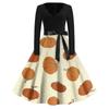 Women's Fashion V-Neck Casual Slim Halloween Printed Long Sleeve Dresses