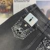 European Street Fashion Slim Fit Elastic Jeans with Embroidered Skull and Hot Diamond Design for Women