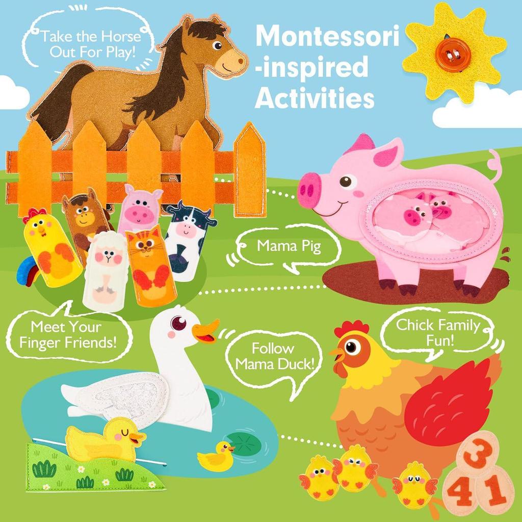 Children's Early Learning Quiet Book: Felt Farm Theme with Tear-and-Stick Activities