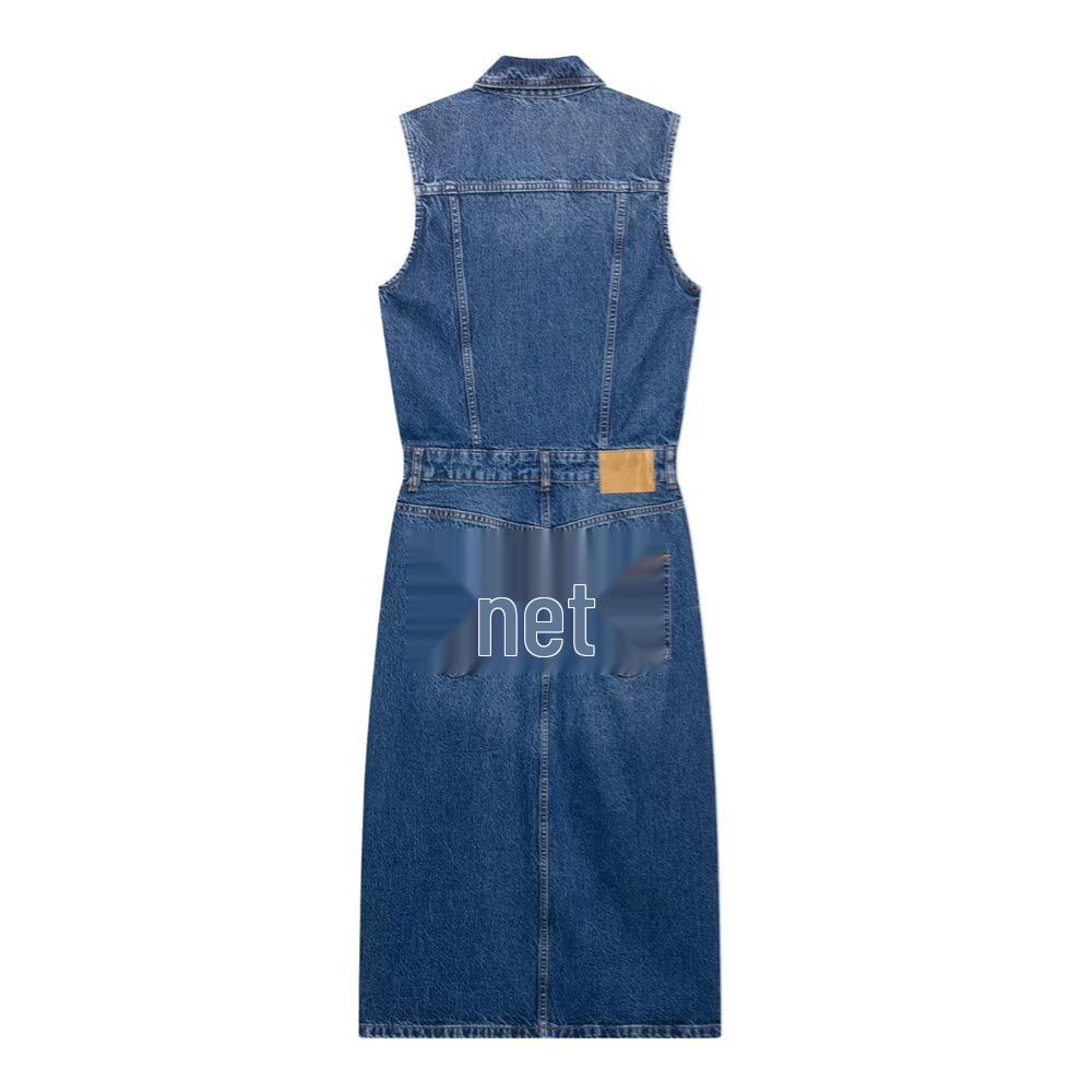 2025 Spring/Summer Women's Sleeveless Slim Fit Denim Dress with Turn-Down Collar