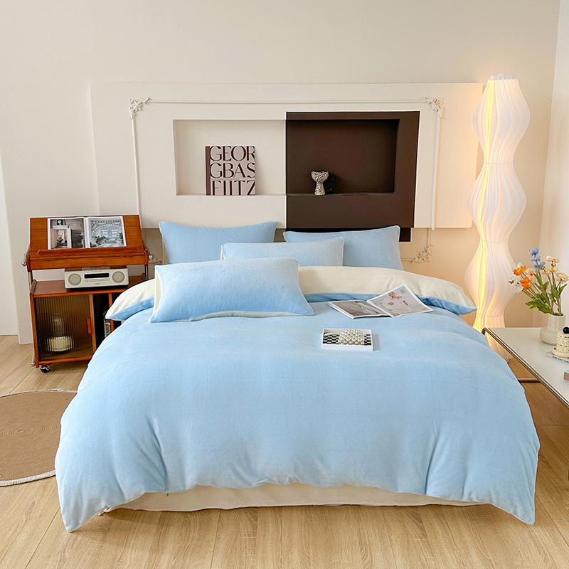 Double-sided Milk Fleece Four-piece Set, Thickened Coral Fleece Bed Linen, Fleece Thermal Flannel Quilt Cover