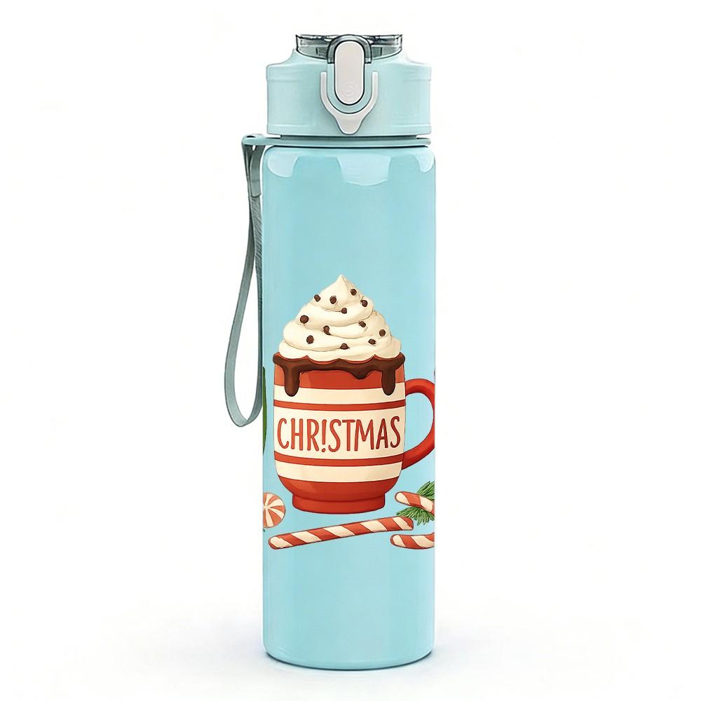 1PC Christmas Hot Cocoa Mug Group 750ml Color Plastic Sports Water Bottle Leakproof Flip Straw Lid Suitable for Sports Office Home Use