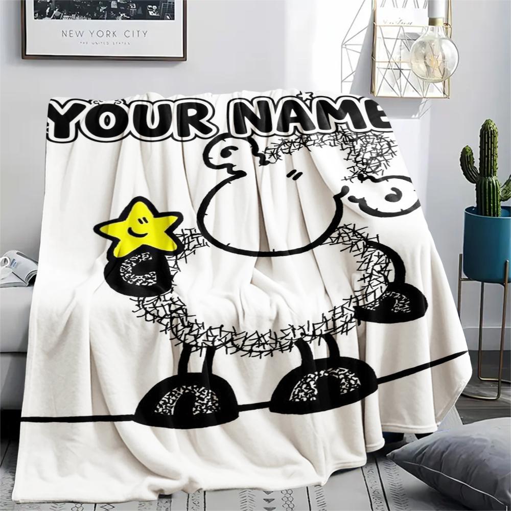 1PC Custom Name sheepworld Patterned Flannel Blanket Suitable For All Seasons for Home Decor Warmth and Comfort Gifts Holiday Present