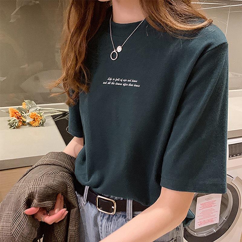 2024 New Summer Korean Style Loose Letter Printed Short-sleeved T-shirt Female Student Tops Women's Clothing