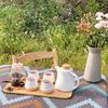 SOTECH Outdoor Travel Tea Set, Modern Chinese Tea Set with Elegant Ceramic Teapot, Teacups with Wooden Coasters, Glass Tea Tin, and Wooden Arm Metal
