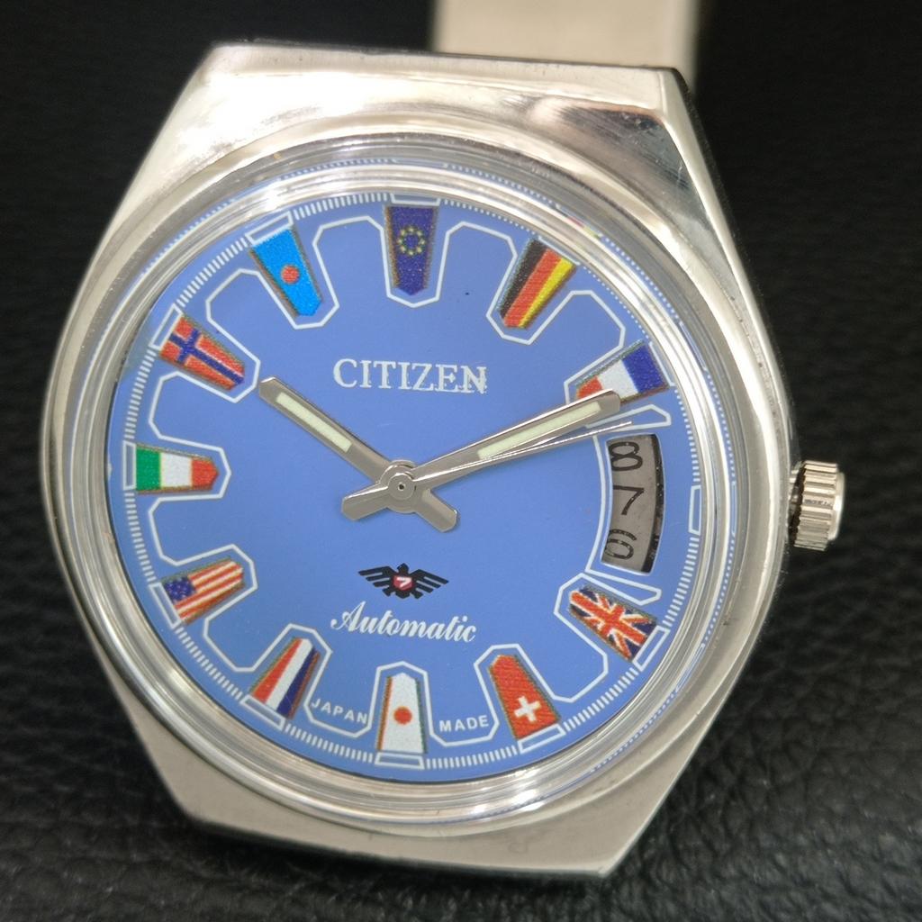 ОРИГИНАЛЬНЫЕ ВИНТАЖНЫЕ АВТОМАТИЧЕСКИЕ ЧАСЫ CITIZEN 8200 ЯПОНИЯ МУЖСКИЕ С СИННИМ ЦИФЕРБЛАТОМ a709323-1