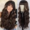 Synthetic Long Wavy Wig With Full Cap Bangs Natural Look Heat Resistant Hair Women