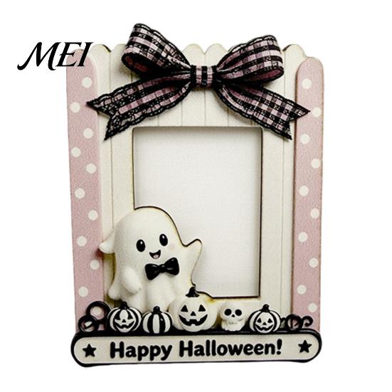 Wooden Picture Holder Halloween Photo Frame, Cute Ghost Butterfly Cat Tabletop Decor Frame with Stand, Sweet Kawaii Pumpkin for Desk Display Slot
