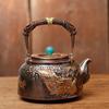 Teapot Handmade Eight Treasures Pure Copper Seiko Carving Gilt Boiling Water Thickened Household Chinese Retro Desktop Ornament