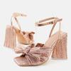 Liyke Size 44 45 46 Fashion Pleated Butterfly-Knot Womens Sandals Gladiator Peep Toe Buckle Strap Triangle High Heels Dress Shoe