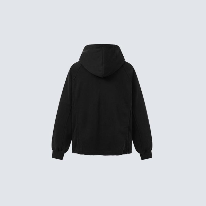 Oversized Hooded Sweatshirt With Side Dual-Zipper Deconstructed Raglan Sleeve Streetwear Loose Fit