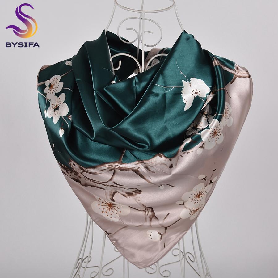 BYSIFA New Accessories Women Wine Red Silk Scarf Cape Fashion Chinese Rose Satin Square Scarves Shawls Ladies Headkerchief Hijab
