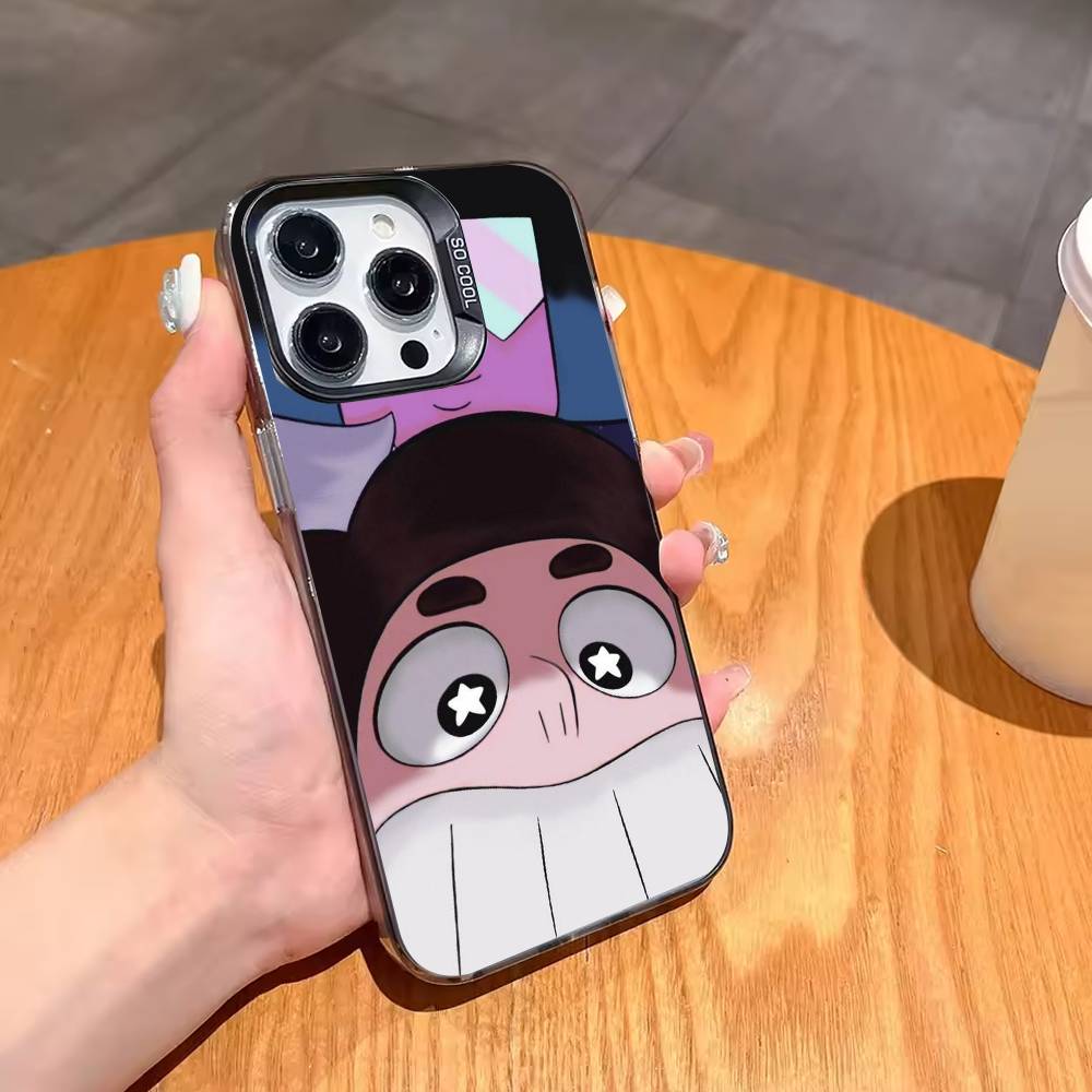 Мультяшный Чехол для Телефона Стивен Вселенная Аниме Для iPhone17 16 15 14 13 12 Pro Max Серый Черный Матовый Лазерный Металлик Аврора Funda