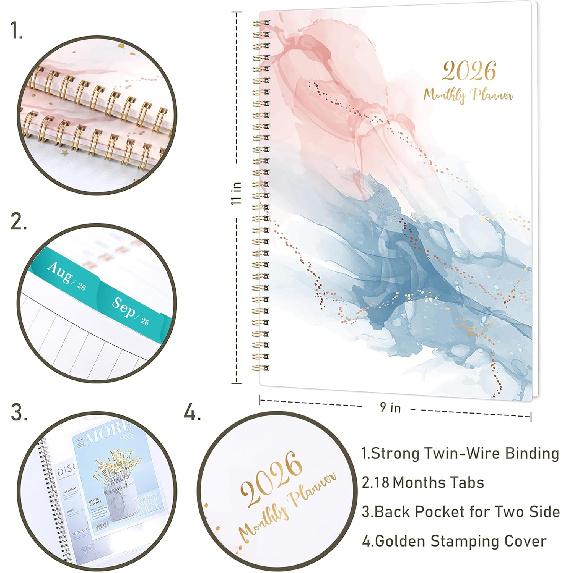 2026 Monthly Planner - 2026 Planner from January to December, Calendar Planner with Tabs, Inner Pocket, 8.5‘’ x 11‘’