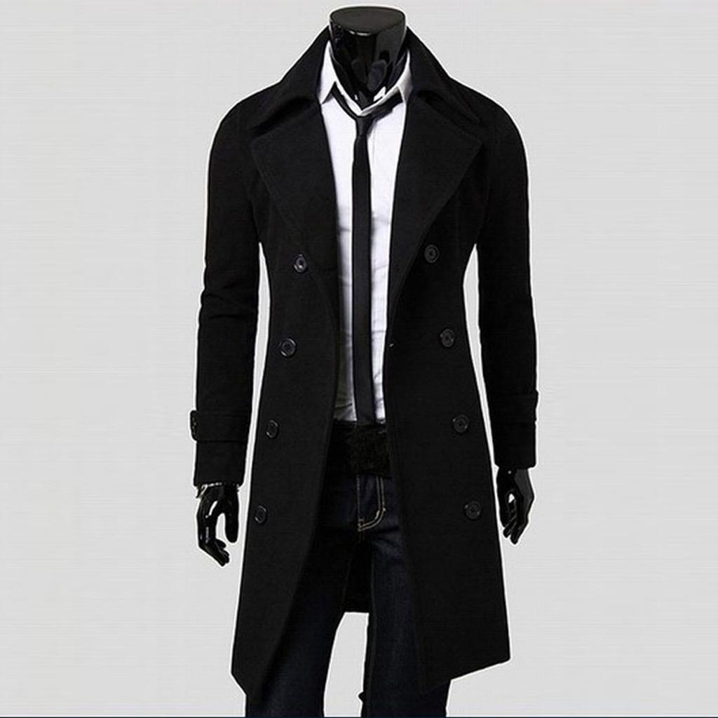 Winter Men Slim Stylish Trench Coat Double Breasted Long Jacket Coat