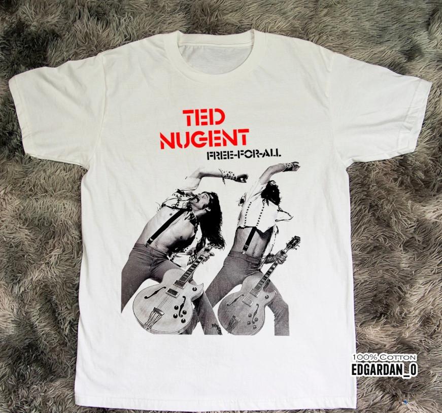 Ted Nugent Free For All Album Band Heavy Cotton White Unisex T-shirt, S-4XL