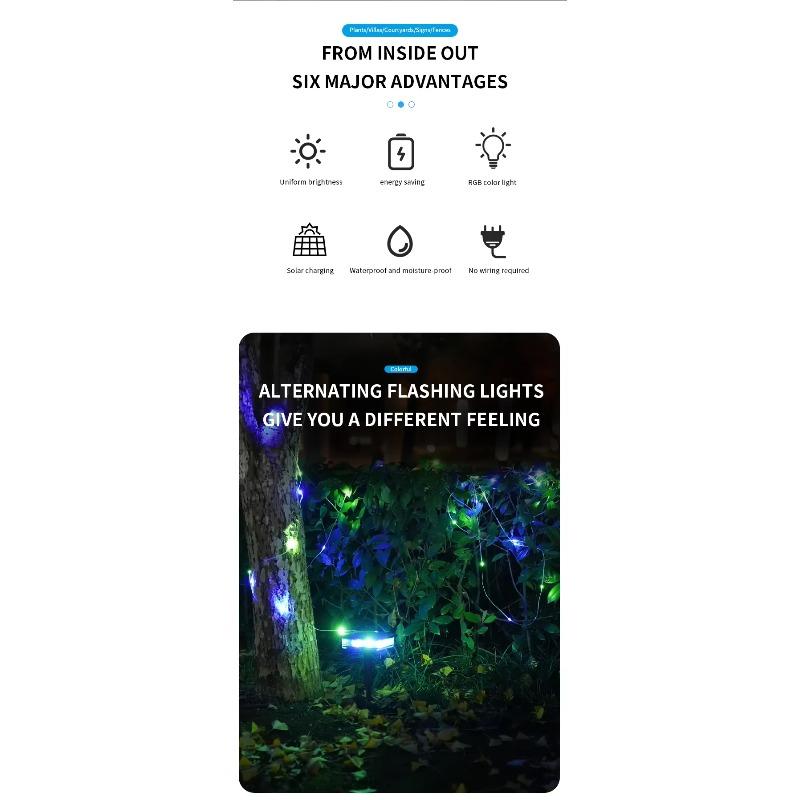 LED Solar String Lights Fairy Camping String Lamp Waterproof LED Outdoor Solar Garden Lawm Lights for Party Pergola Backyard