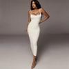 Women Spring Summer Spaghetti Strap Solid Color Slim Long Knitted Dress Ladies Sling Backless Party Dress