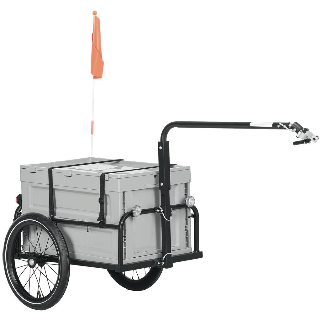 Bike Trailer with Removable and Foldable 65L Storage Box, Safety Reflectors, Max. Load 40KG, Grey