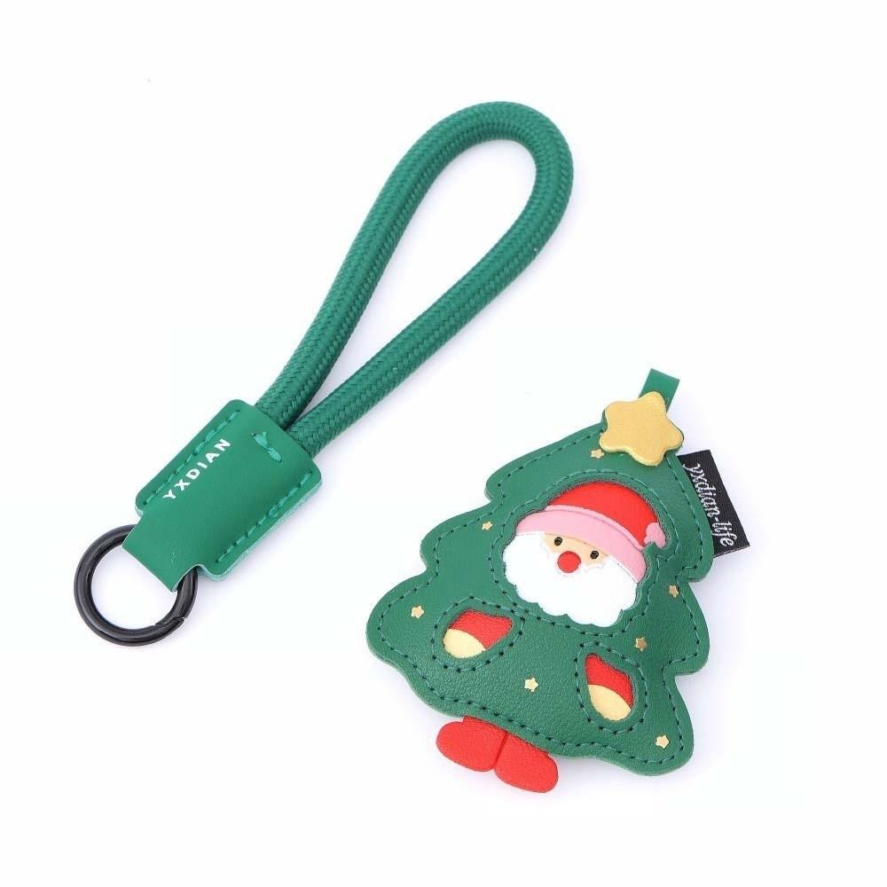 Exquisite Christmas Key Ring Sewn Leather Elk Pendant Versatile Santa Claus Keychain  Kids