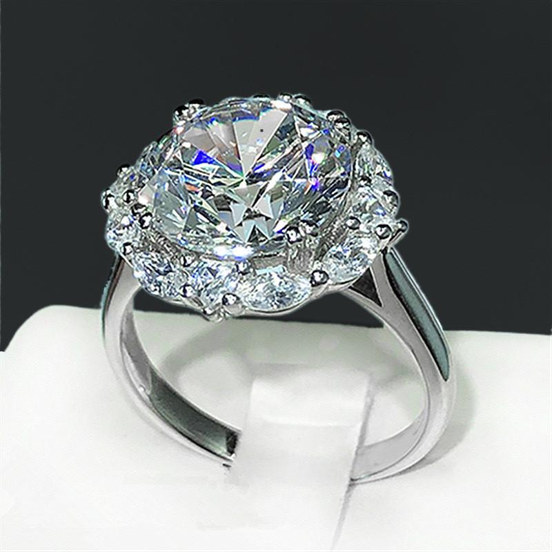 Elegant White Gold Plated Geometric Ring With Gorgeous 5 Carat Moissanite Gem