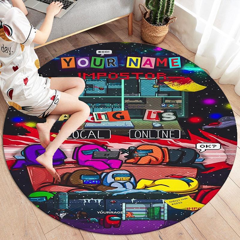 Among Us Custom Name Round Area Rug,Carpet Rug for Living Room Bedroom Sofa Playroom Decor,Non-slip Floor Mat