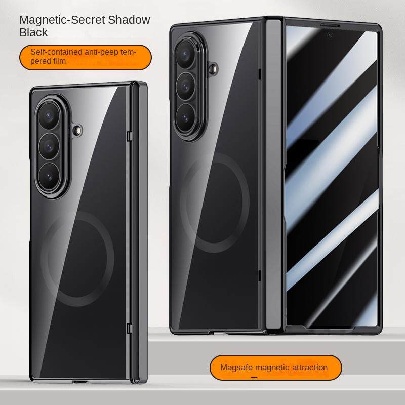 Для Samsung Galaxy Z Fold 7 Гальванизированный Магнитный Чехол со Встроенной Закаленной Стеклянной Передней Пленкой Анти-отпечатки Пальцев Чехол для Телефона