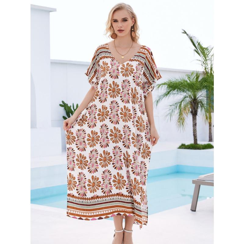 Плюс Размер Женщин Пляжный Принт Свободный Праздничный Платье Бикини Загар Накидка