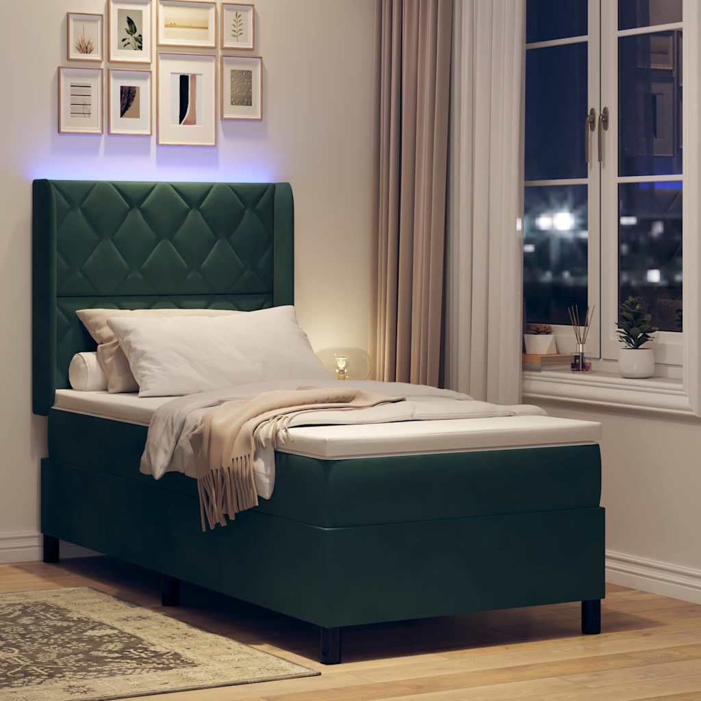 Boxspring bed with LED light strips Dark Green 100 x 200 cm Velvet