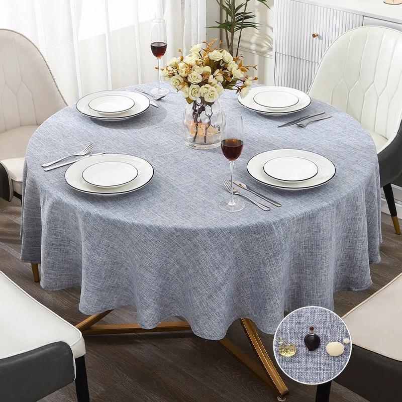 Textured Round Tablecloth Waterproof Spill-Proof Wipeable Table Cover Wrinkle Free Circle Dining For Birthday Farmhouse Party