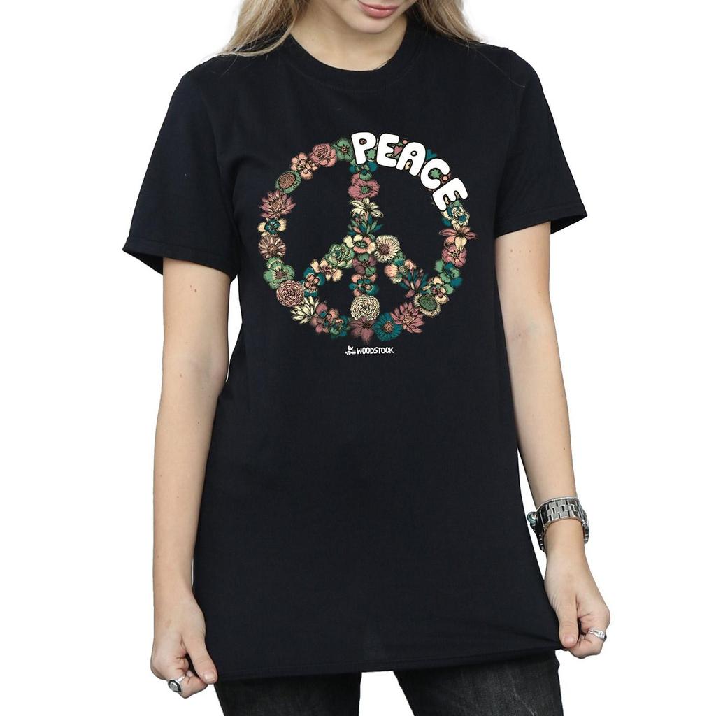 Woodstock Womens/Ladies Floral Peace Cotton Boyfriend T-Shirt
