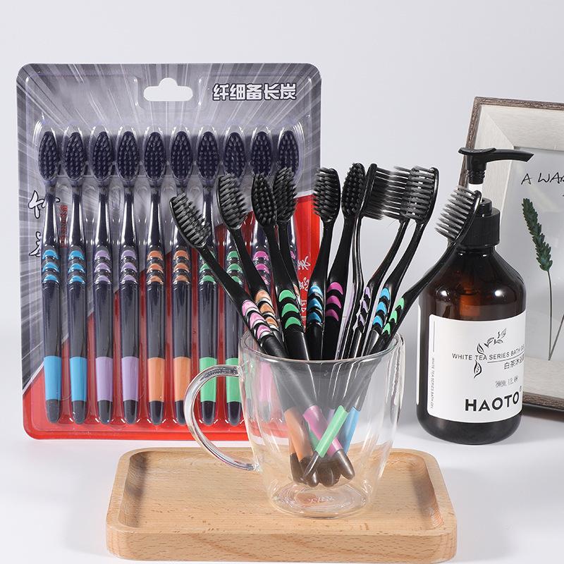 Набор из 10 зубных щеток с бамбуковым углем, нанотехнологиями и мягкой щетиной