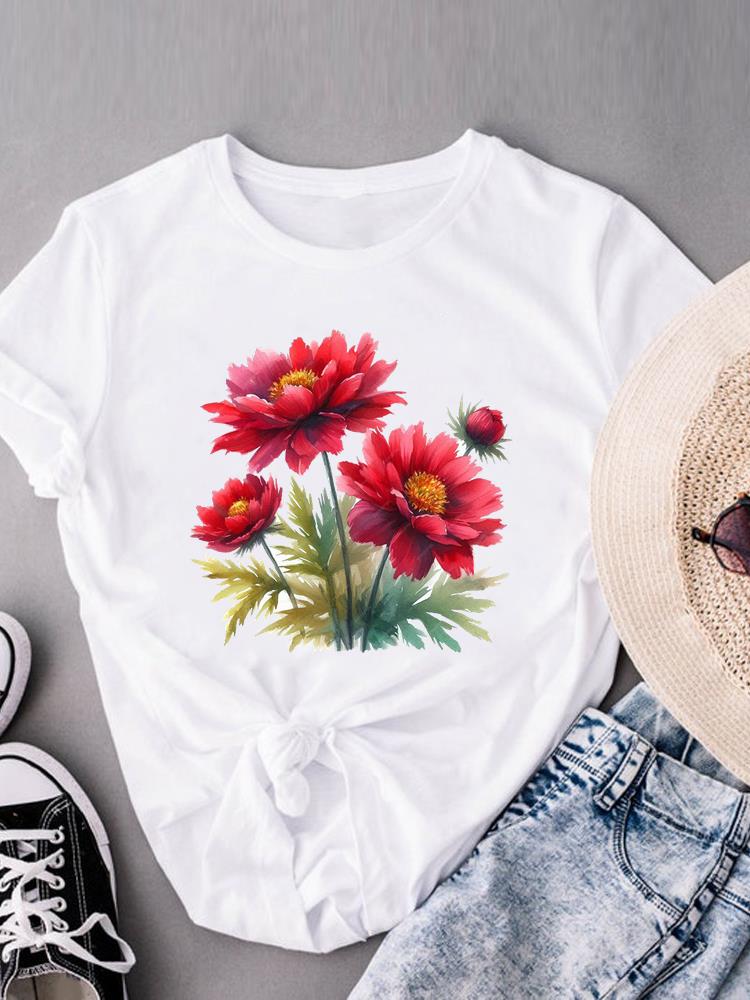 (Азиатский размер) Футболки с коротким рукавом, модная женская одежда с принтом, повседневная, с цветочным принтом, в стиле 90-х, женская футболка с графическим принтом