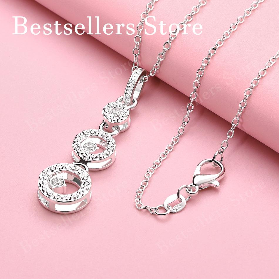 Изысканное серебряное (925 пробы) колье-подвеска с 3 круглыми цирконами, длина 16-30 дюймов, женские свадебные аксессуары, модные украшения