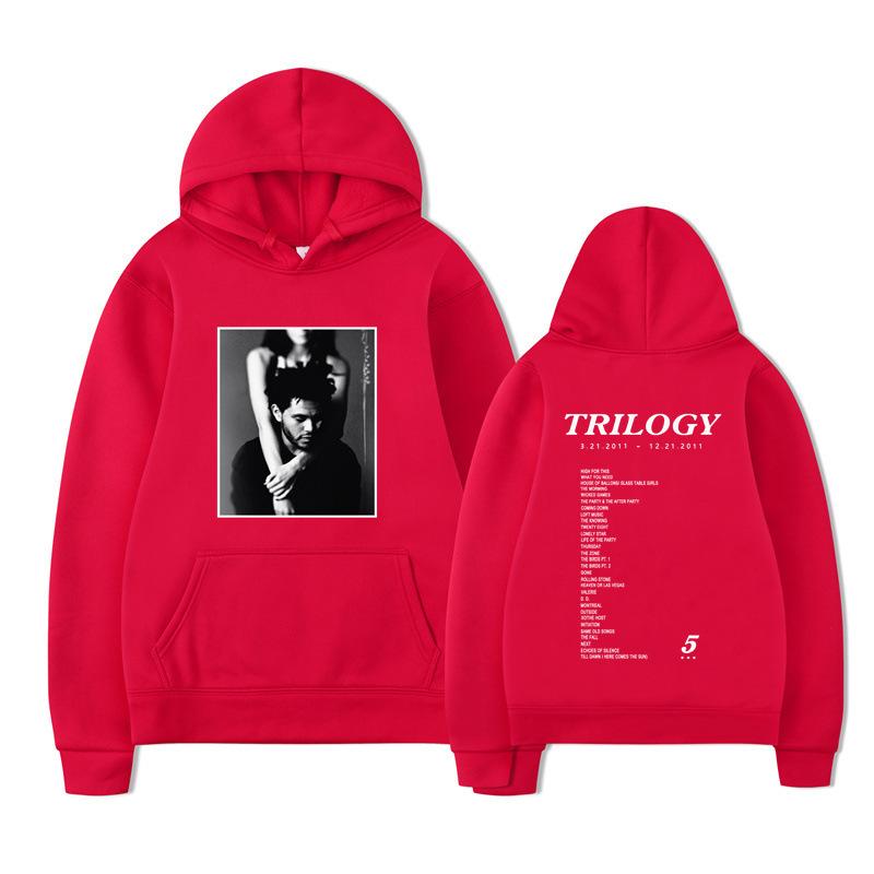 Weeknd Trilogy Hoodie – Unisex Black Fleece Sweatshirt, Double Sided Print (B&W Portrait Front & Tracklist Back), R&B Streetwear