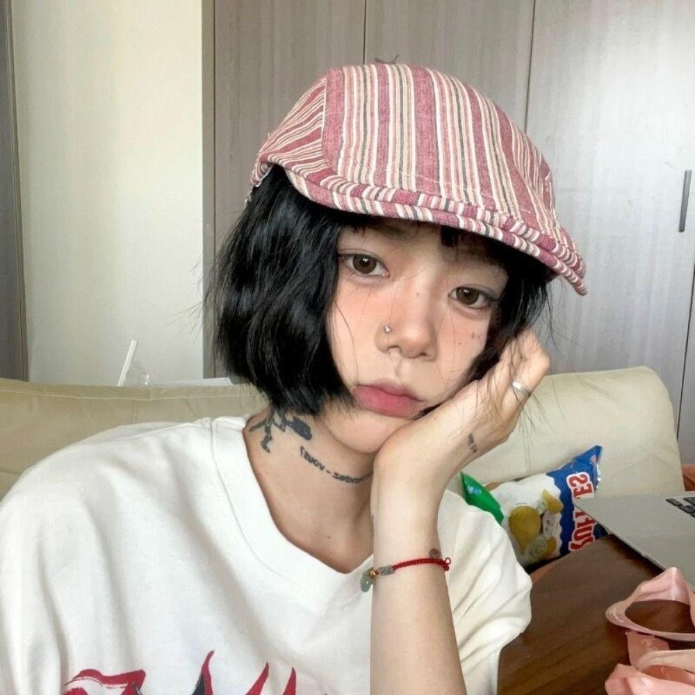 Кепки Y2k с козырьком, полосатая шляпа художника, ретро кепка газетчика, береты